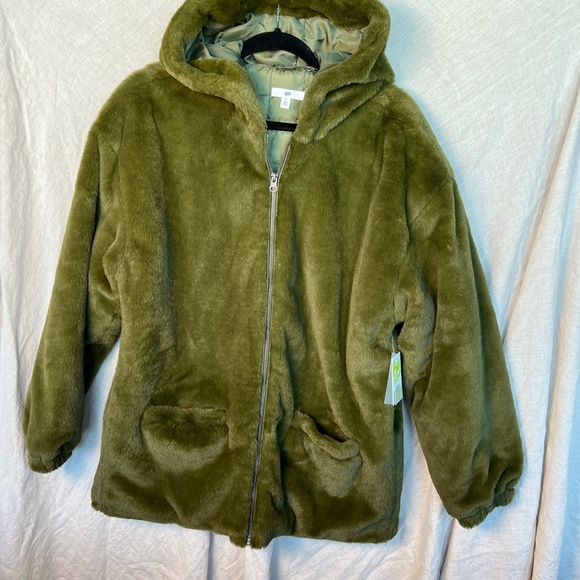 Be Proud By Bp. Gender Neutral Faux Fur Jacket In Olive Green M - Picture 13 of 16